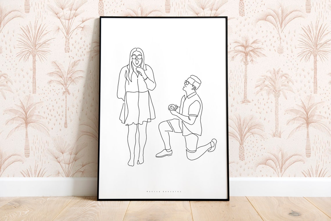 Man Proposing on One Knee Minimalist Line Art Engagement Poster - Image 5
