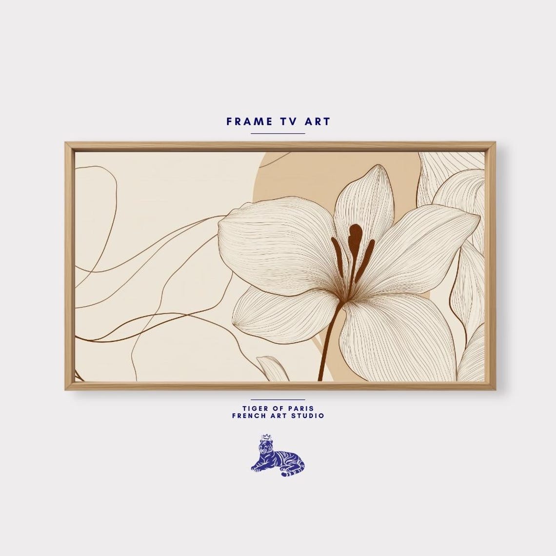 Minimalist Lily Flower Line Art Beige Japandi Style Botanical Poster