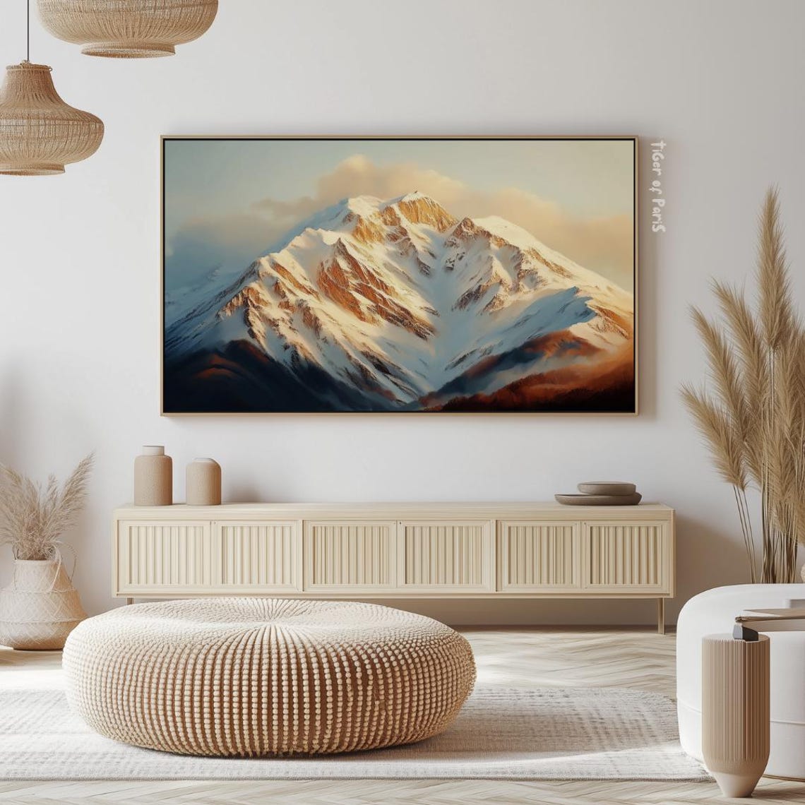 Frame Tv Art Snowy Mountain Oil Painting For Frame Tv Serene Landscape Art Nature Wall Decor 169 - Image 2