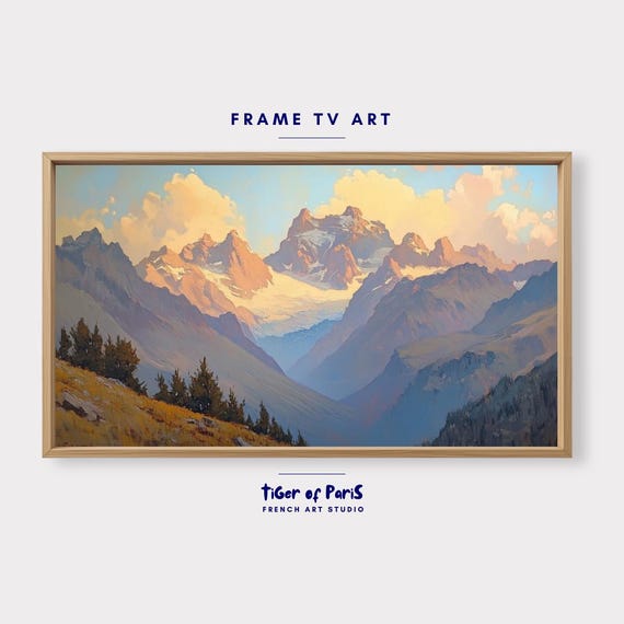 Frame Tv Art Snowy Mountain Oil Painting For Frame Tv Serene Landscape Art Nature Wall Decor 169