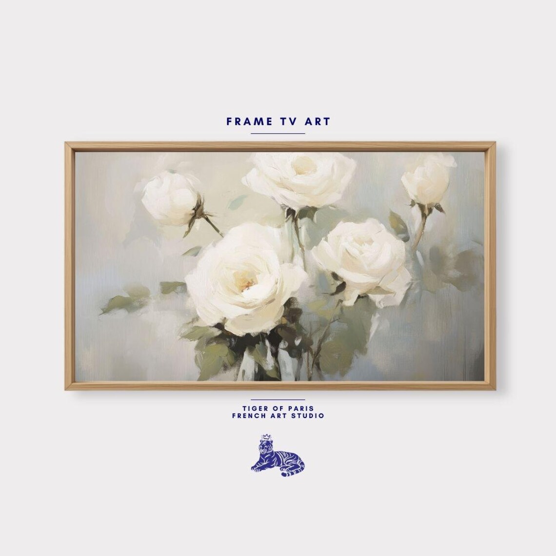 White Roses Soft Oil Painting Elegant Neutral Blooms Romantic Print