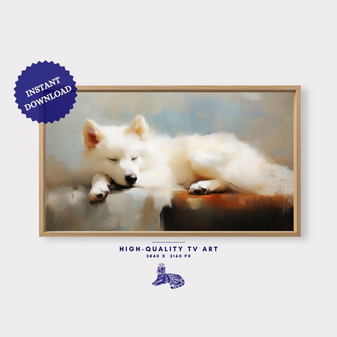 Sleeping White Fluffy Dog On Cozy Sofa Peaceful Puppy Nap Print - Image 3