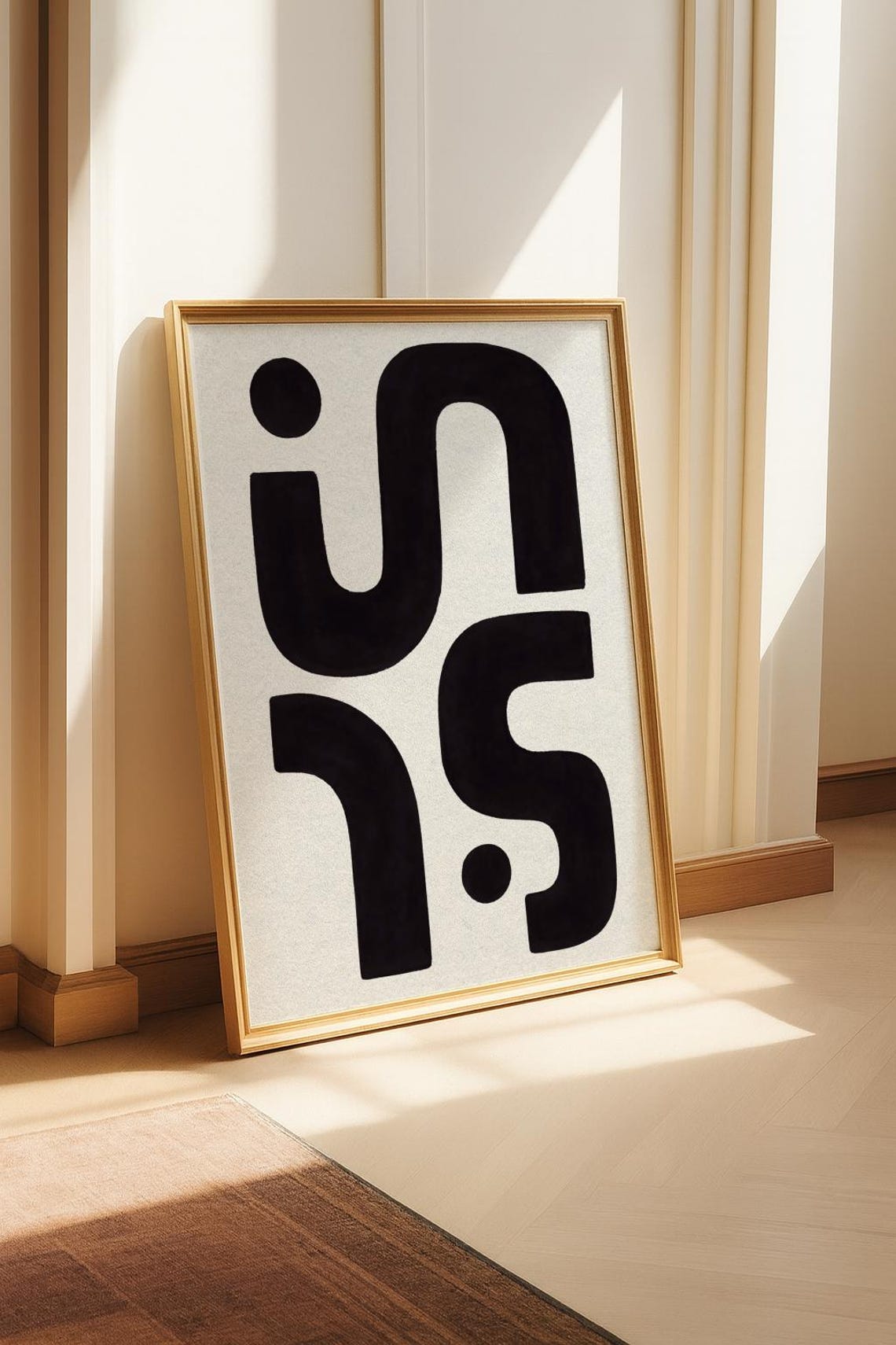 Black Geometric Shapes Beige Abstract Mid Century Modern Art Poster - Image 3