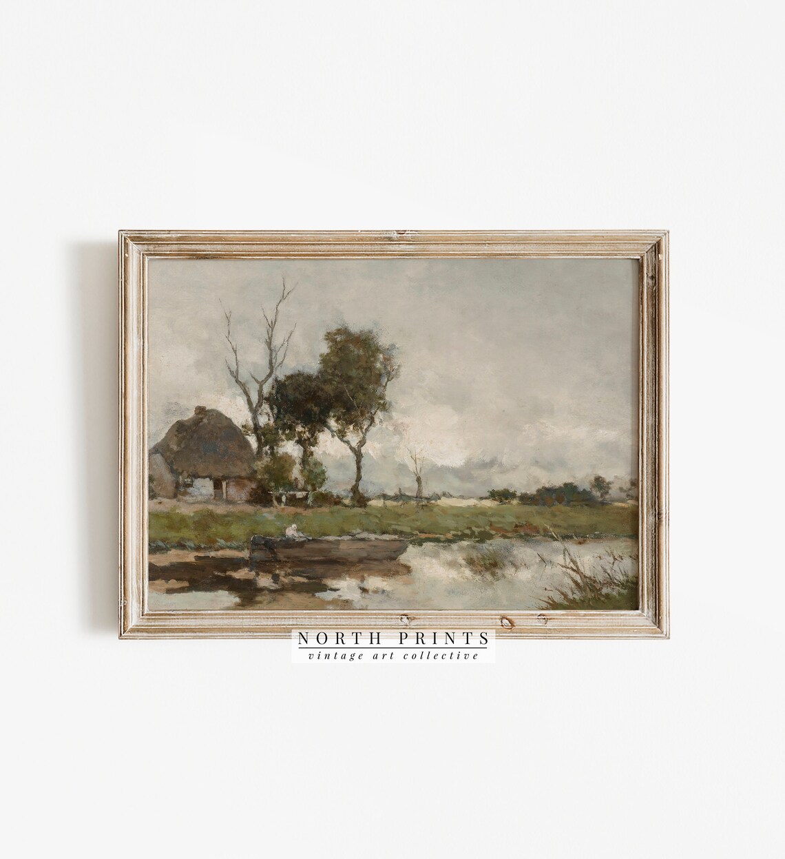 River Landscape Painting Vintage Country Bedroom Art Print - Image 3
