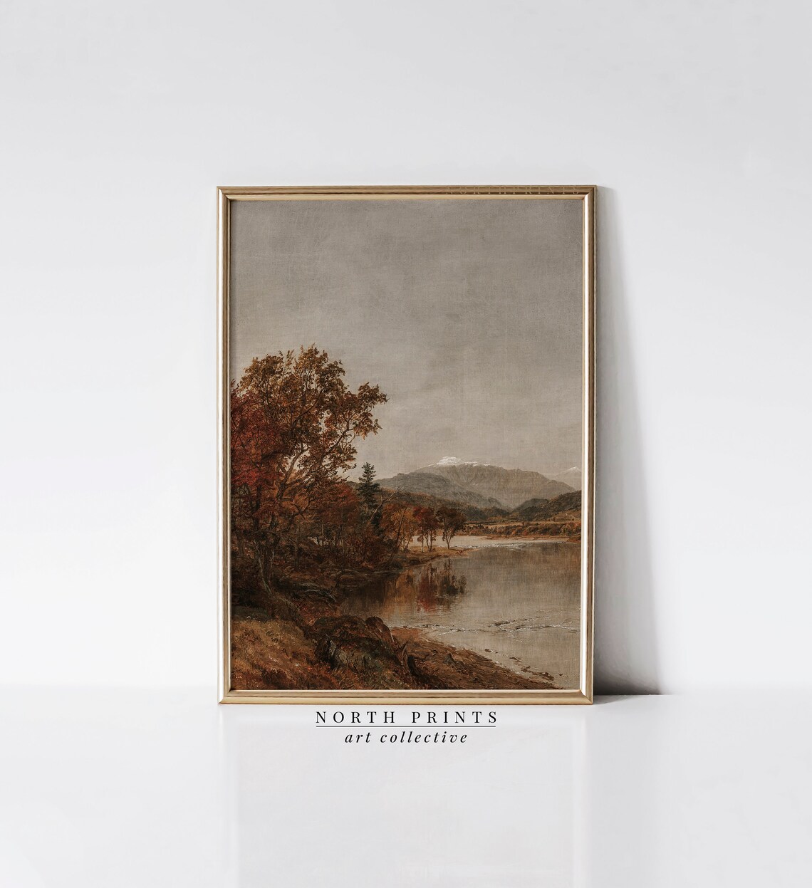 Moody Autumn Lake Painting, Rustic Fall Wall Art - Image 2
