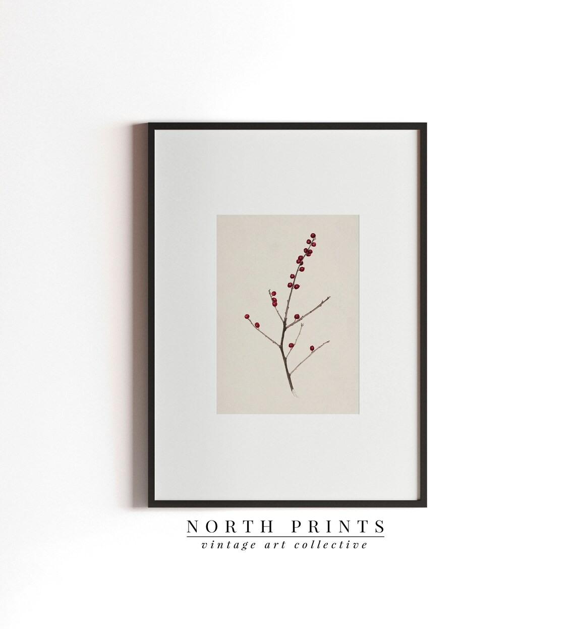 Winter Berry Branch Vintage Christmas Art Print - Image 2