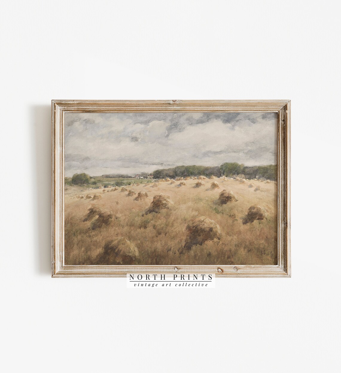 Vintage Hay Field Farmhouse Autumn Landscape Art Print - Image 3