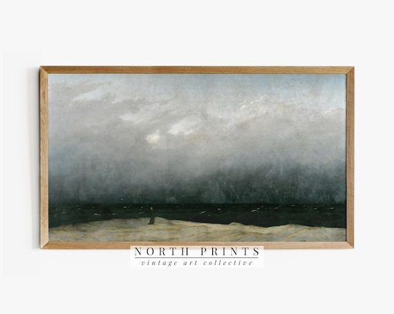 Frame Tv Art Moody Coastal Vintage Painting Tv08