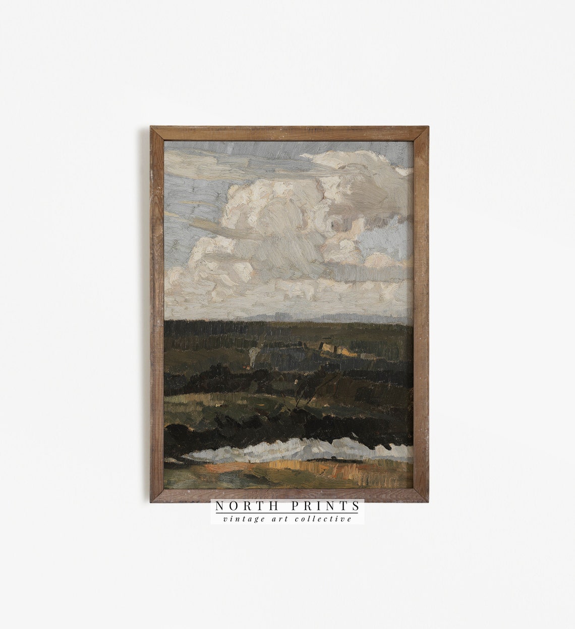 Dark Moorland Stream Dramatic White Cloud Vintage Painting Poster