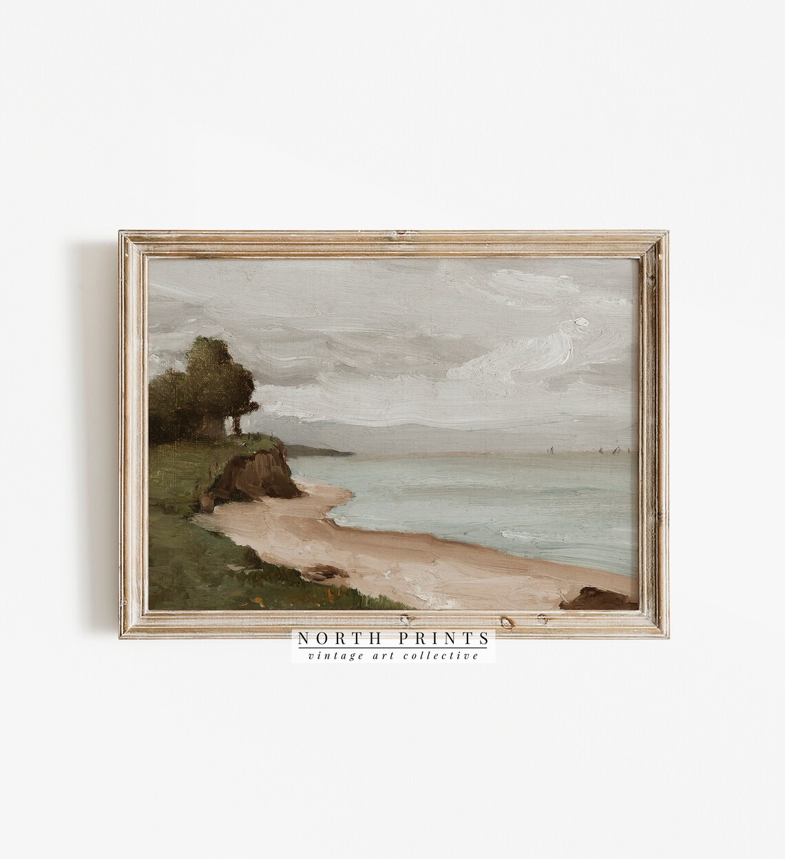 Vintage Coastal Oil Painting Beach House Art Print - Image 3