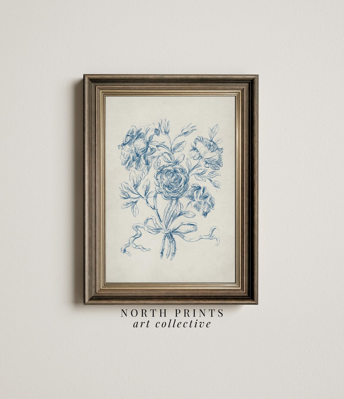 Antique Victorian Blue Rose Bouquet Sketch Art Print