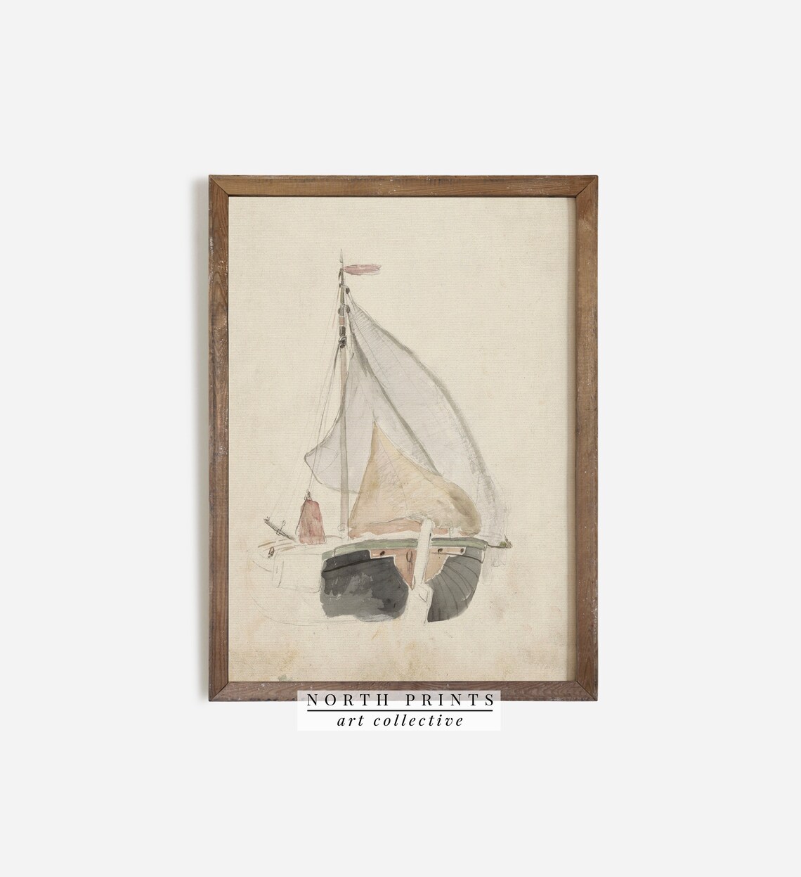 Antique Nautical Watercolor Boat, Coastal Farmhouse Art Print - Image 3