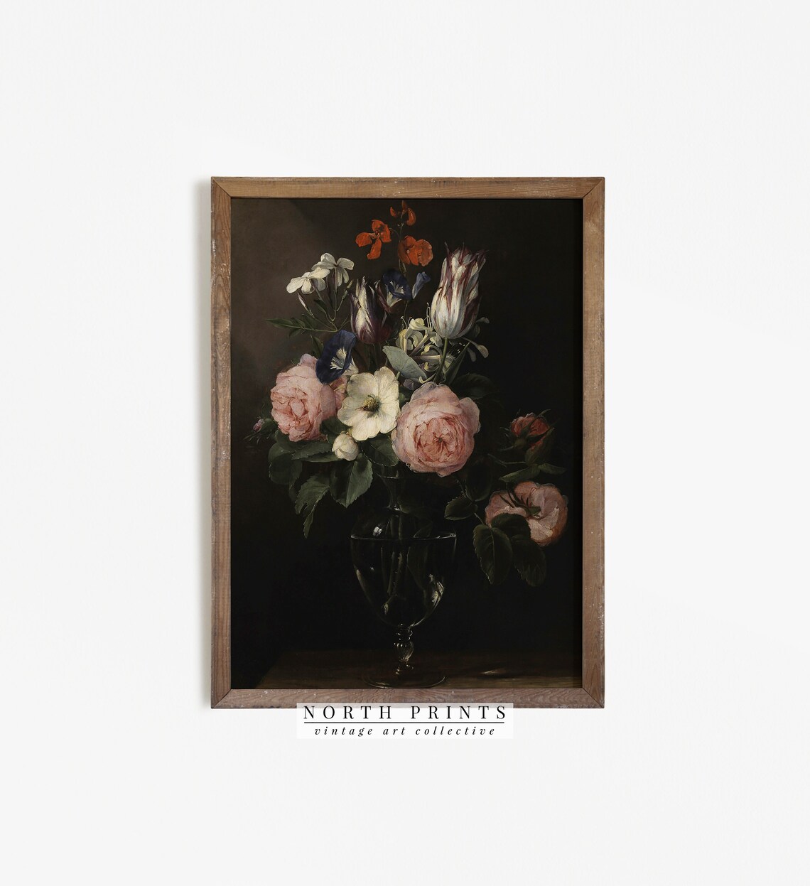 Moody Vintage Floral Painting, Dark Academia Art Print
