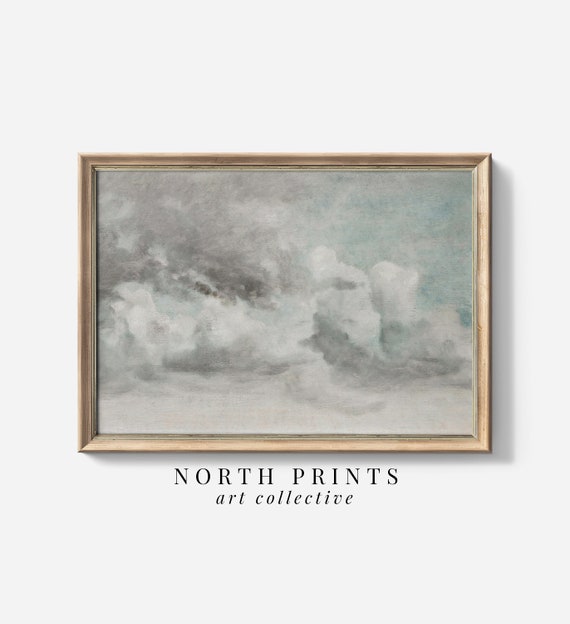 Vintage Nursery Cloud Painting Art Farmhouse Nursery Decor Teal North Prints 6 109