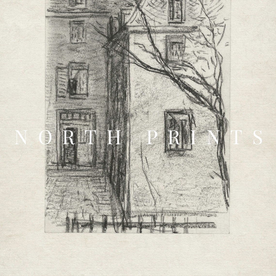 Antique Architecture Charcoal Sketch Old European Building Wall Art - Image 3