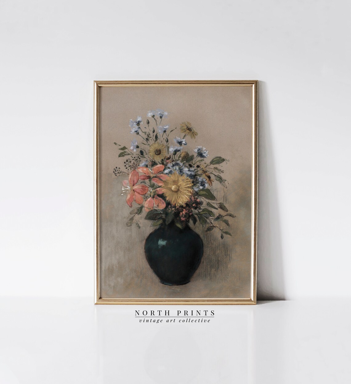 Vintage Wildflower Bouquet Still Life Oil Painting Floral Poster