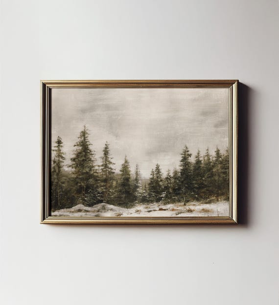 Winter Pine Forest Christmas Painting Art Print