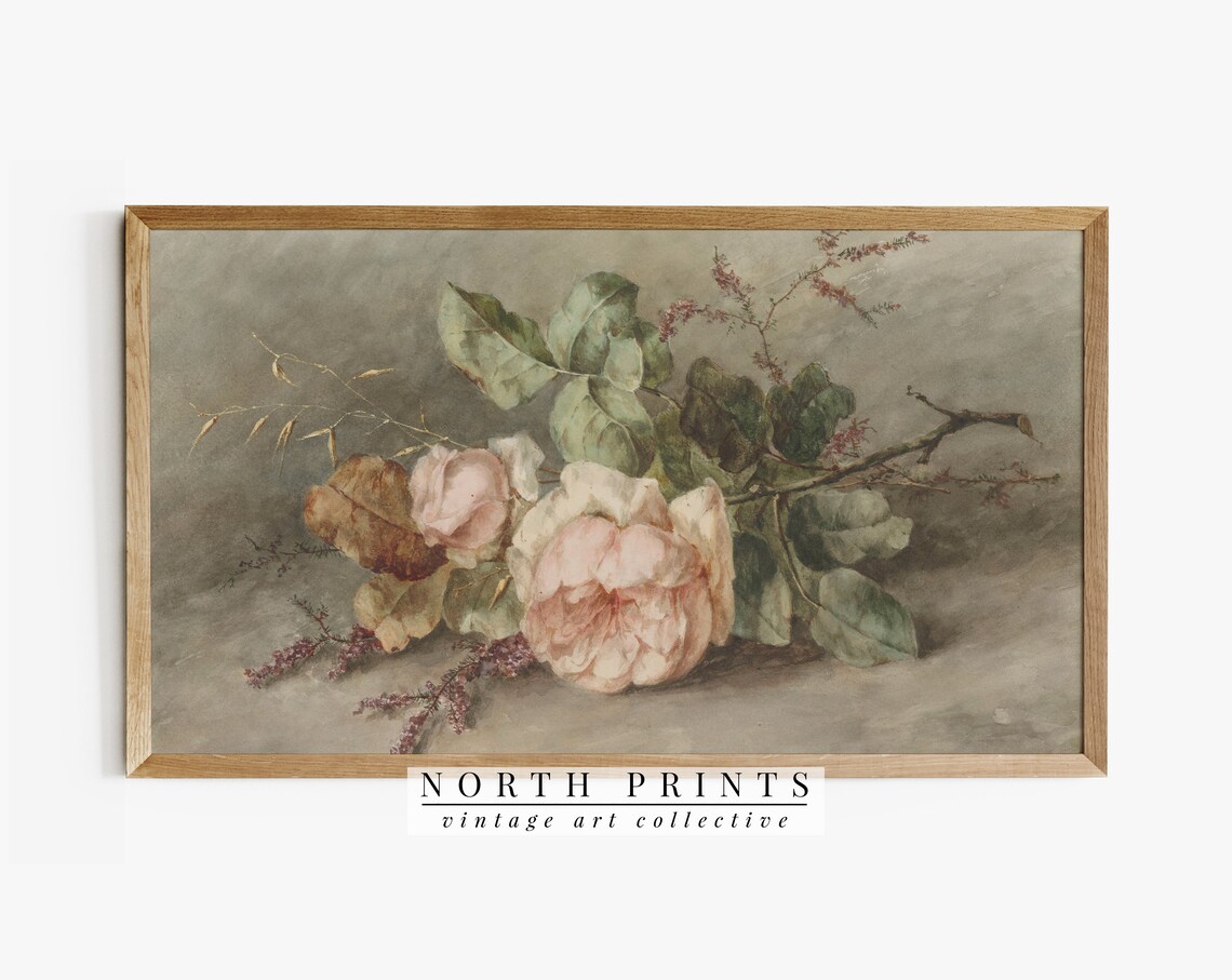 Vintage Floral Flower Painting, Farmhouse Art Print