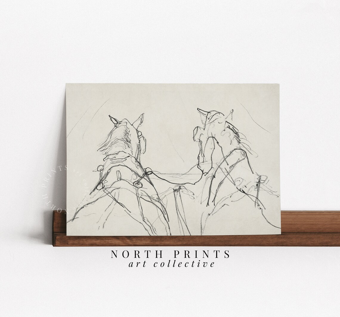 Modern Vintage Horse Sketch, Minimalist Neutral Art Print - Image 4