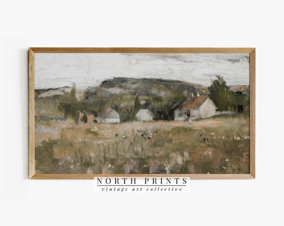 Summer Landscape Painting, Country Farmhouse Art Print