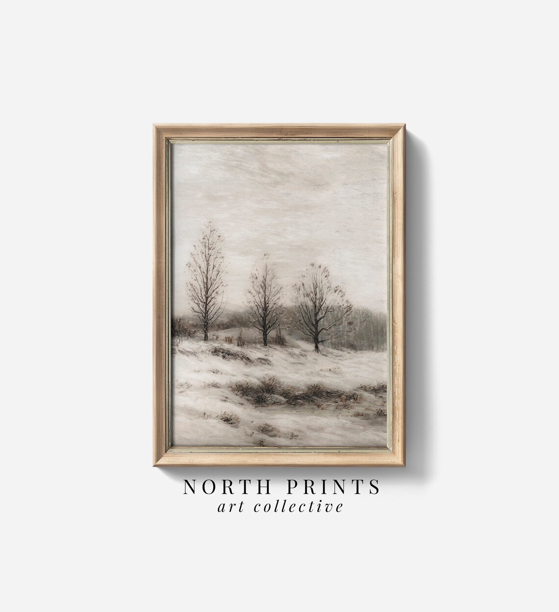 Muted Snowy Winter Landscape Art Print, Farmhouse Decor