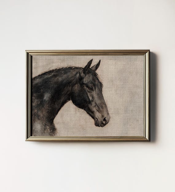 Rustic Horse Portrait Painting, Farmhouse Bedroom Art Print