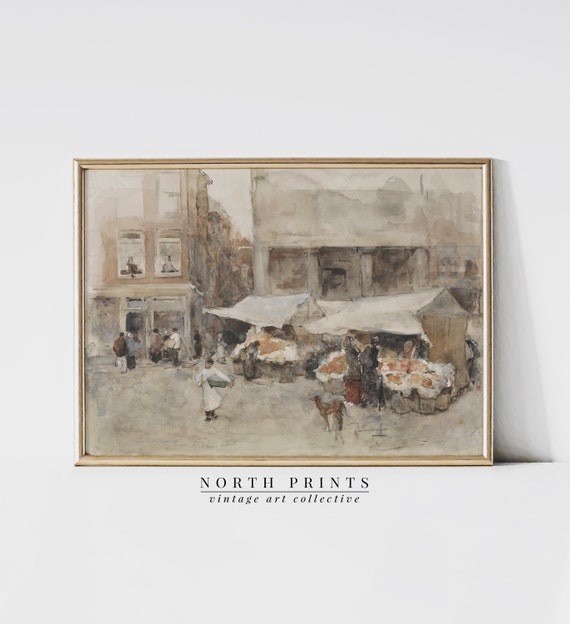 Flower Market Vintage Watercolor Art Print