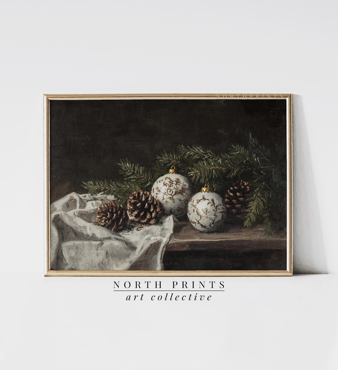 Winter Still Life Painting, French Country Christmas Decor