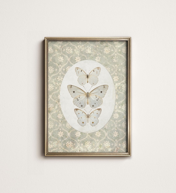 Pastel Butterfly Cottagecore Neutral Decor Art Print