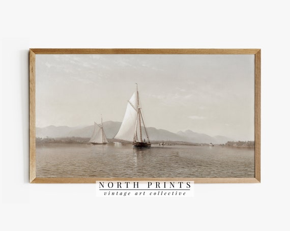 Coastal Sailing Art Print, Lake House Sailboat Painting