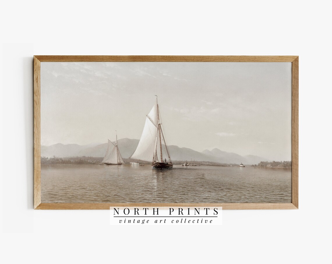 Coastal Sailing Art Print, Lake House Sailboat Painting