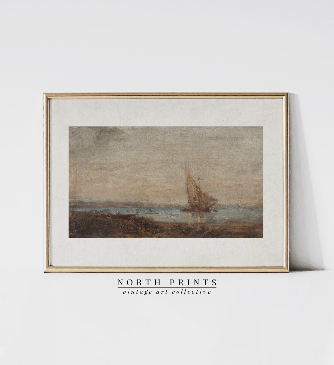 Antique Sailboat Seascape Warm Earth Tones Vintage Ocean Poster - Image 3