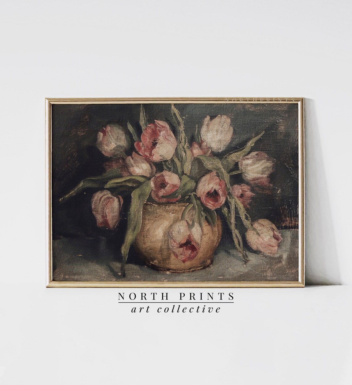 Tulip Still Life Painting, Rustic Vintage Floral Art Print - Image 3