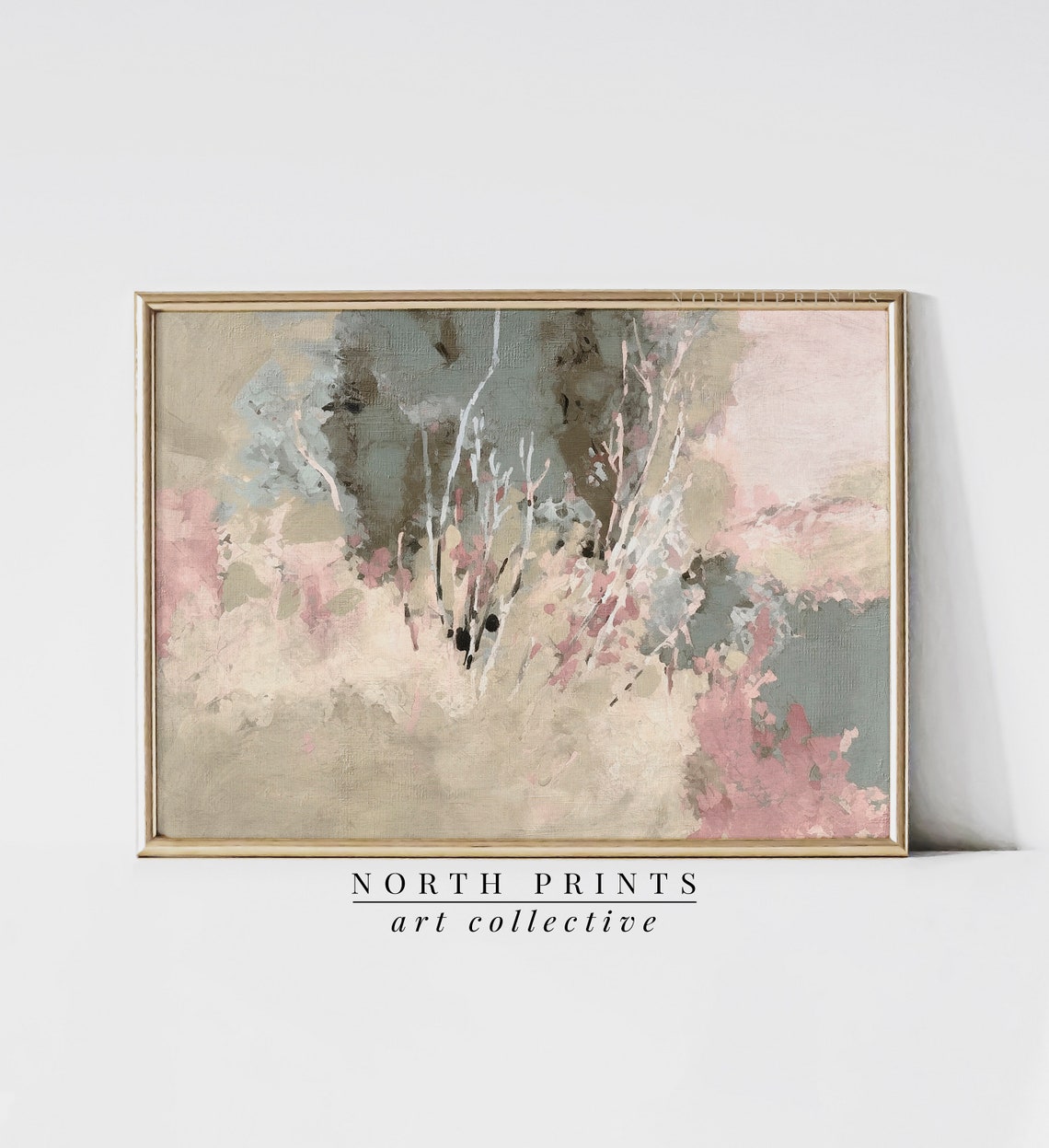 Pastel Pink Green Abstract Floral Summer Garden Landscape Poster