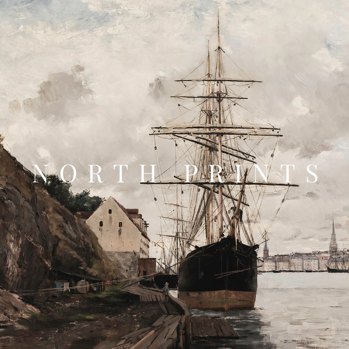 Vintage Nautical Ship Art Print, Moody Harbor - Image 2
