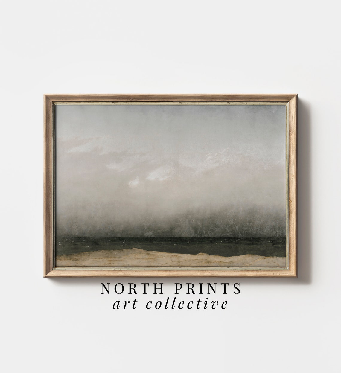 Moody Abstract Coastal Landscape Foggy Shore Dark Vintage Art Print
