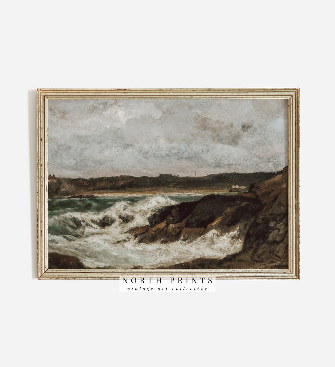 Moody Coastal Vintage Seascape Oil Painting Art Print - Image 2
