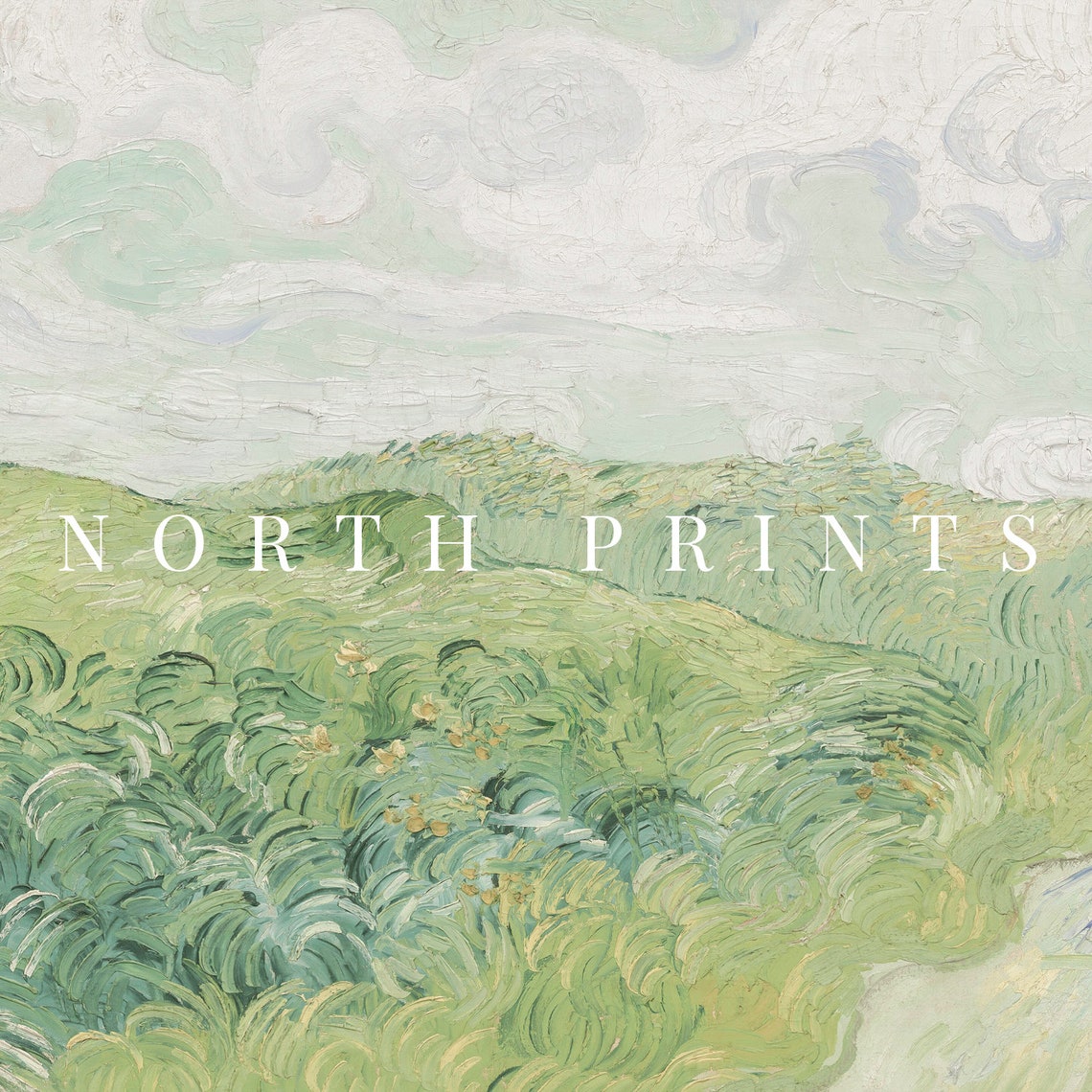Green Rolling Fields Swirling Sky Post Impressionist Landscape Poster - Image 2