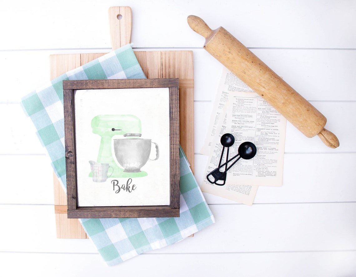 Mint Green Watercolor Stand Mixer Bake Kitchen Baker Gift Poster - Image 2