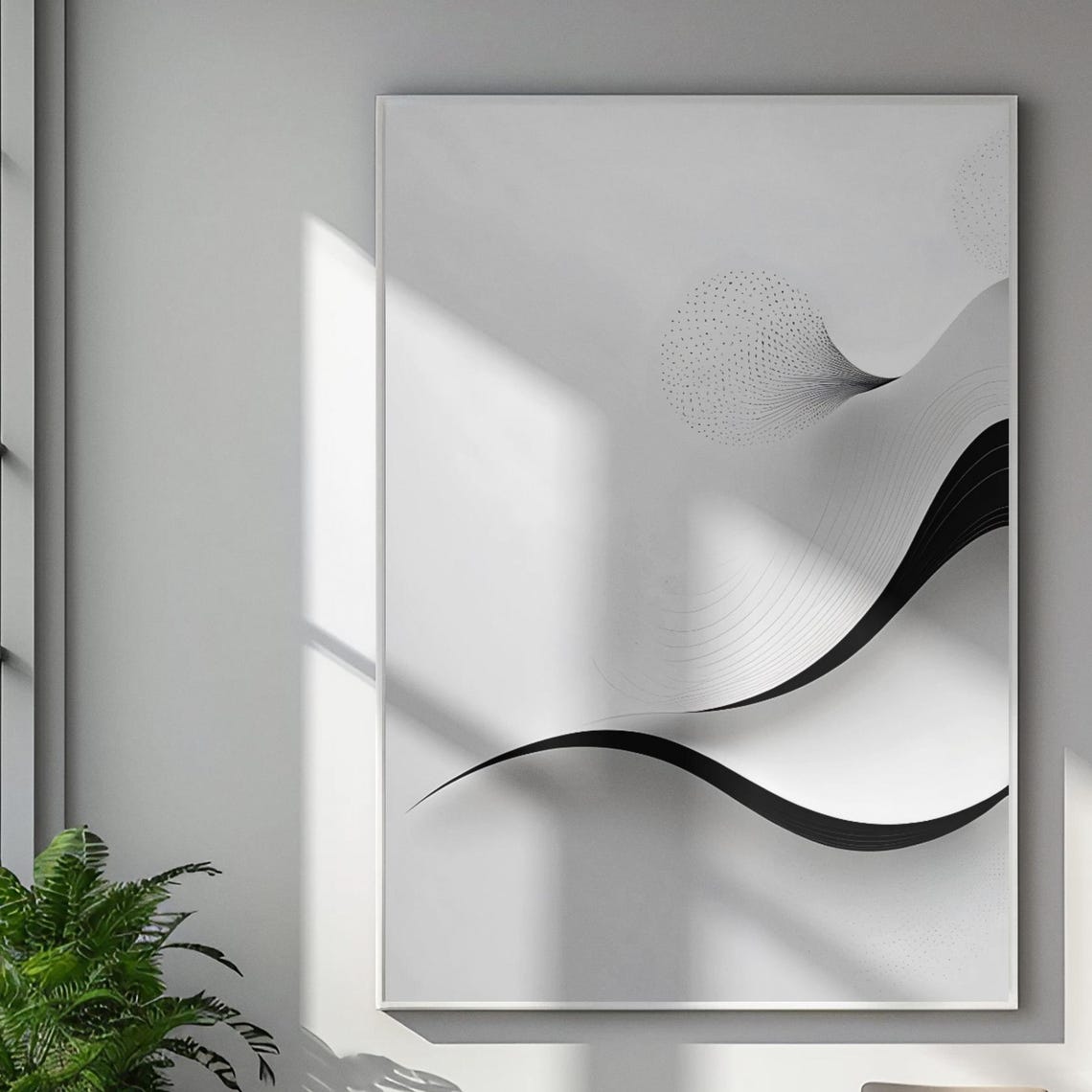 Minimalist Black And White Ocean Wave Line Abstract Art Poster