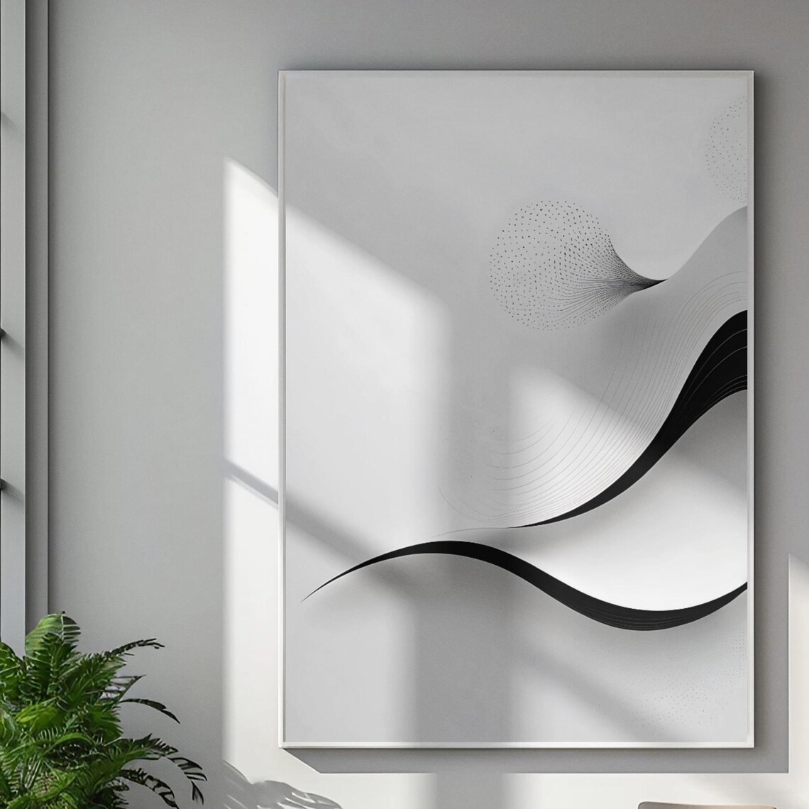 Minimalist Wave Line Art Print Black And White Abstract