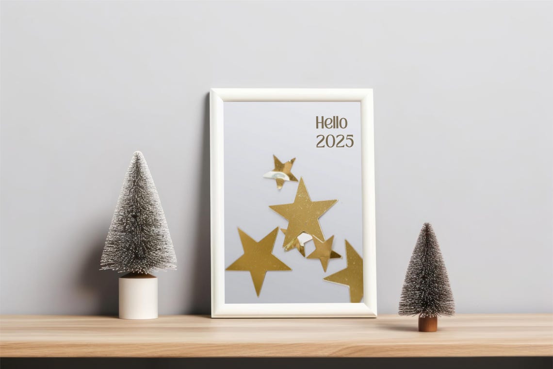 Hello 2025 Golden Stars Metallic Celebration Festive New Year Poster