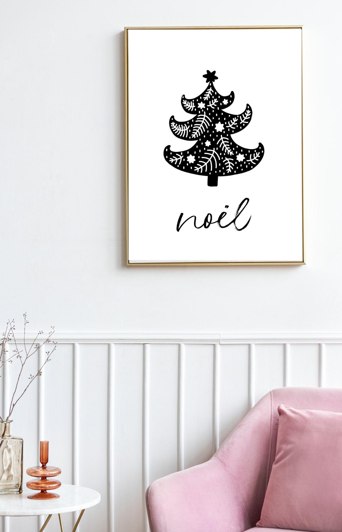 Black White Christmas Tree Noël Script Minimalist Wall Poster - Image 2