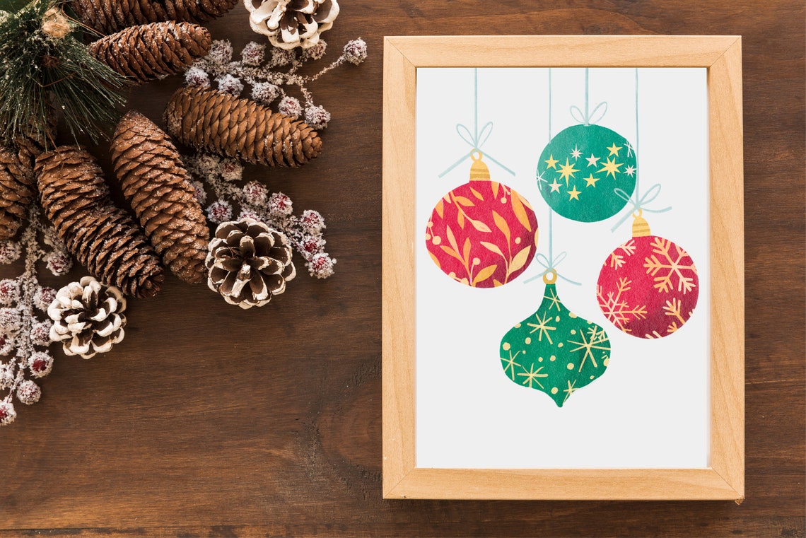 Red Green Christmas Baubles Snowflake Pattern Holiday Wall Poster - Image 3