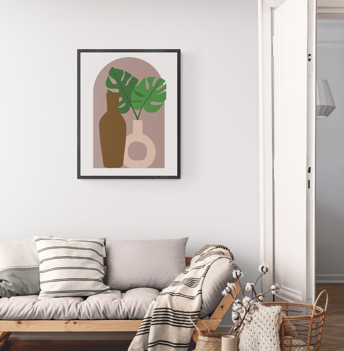 Boho Monstera Vase Art Print, Botanical Decor