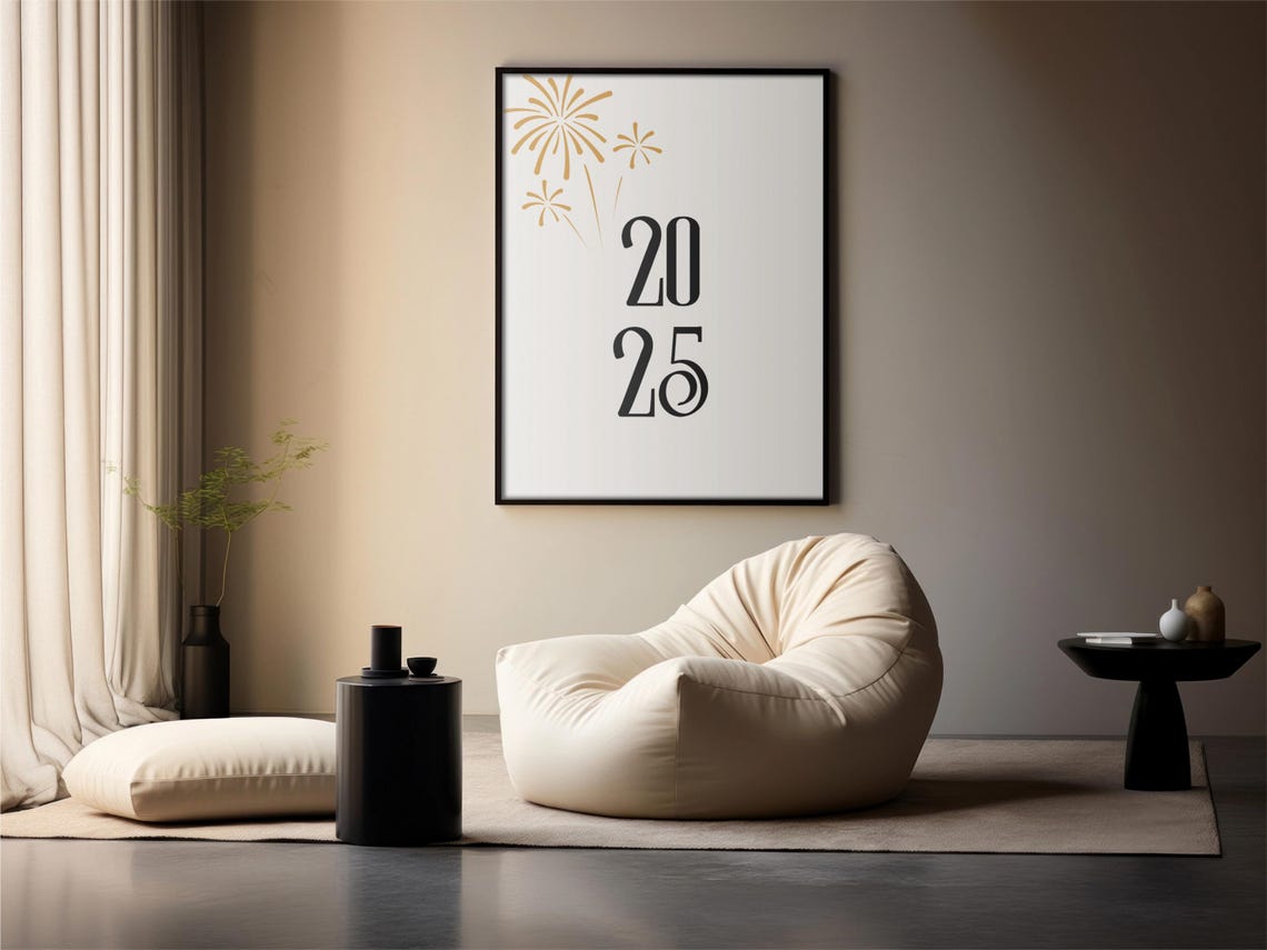 New Year 2025 Minimalist Fireworks Typography Celebration Poster - Image 3