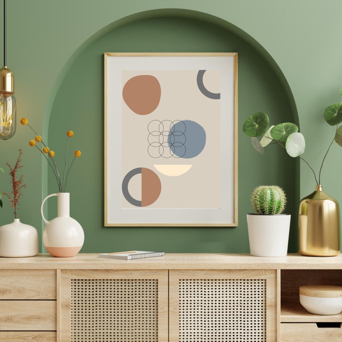 Mid Century Geometric Circle Abstract Terracotta Blue Wall Poster