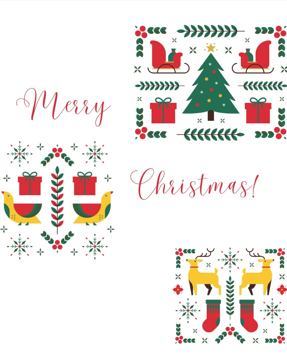 Merry Christmas Scandinavian Folk Art Tree Reindeer Holiday Poster - Image 2