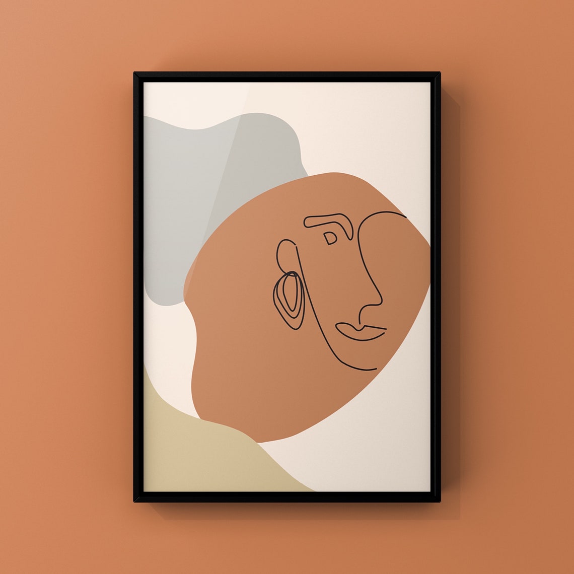 Boho Woman Line Art, Earth Tones Decor - Image 2