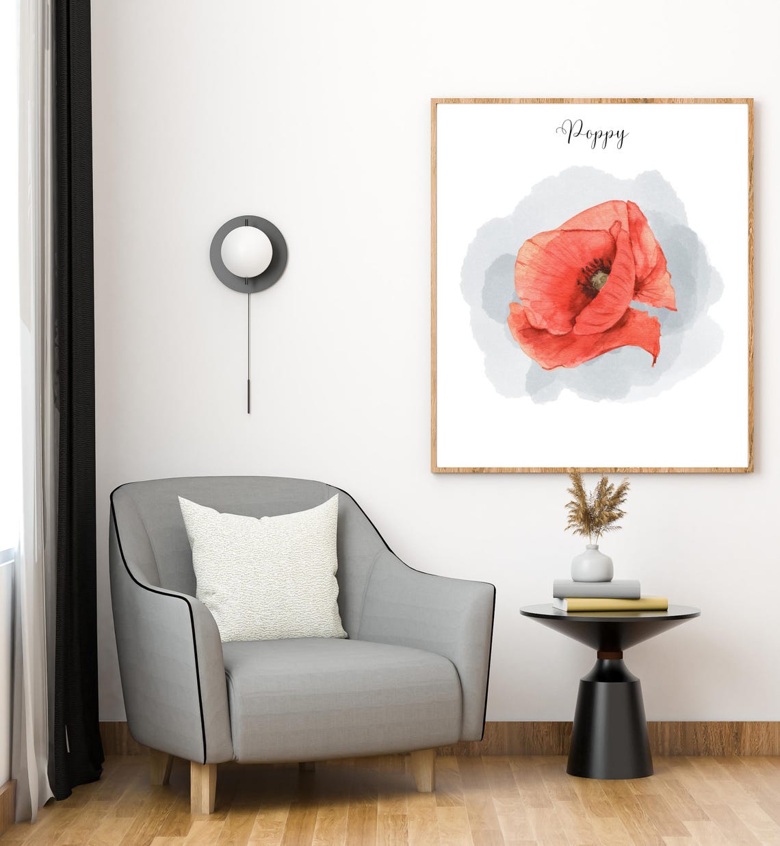 Red Poppy Watercolor Flower Botanical Minimalist Elegant Art Poster - Image 3